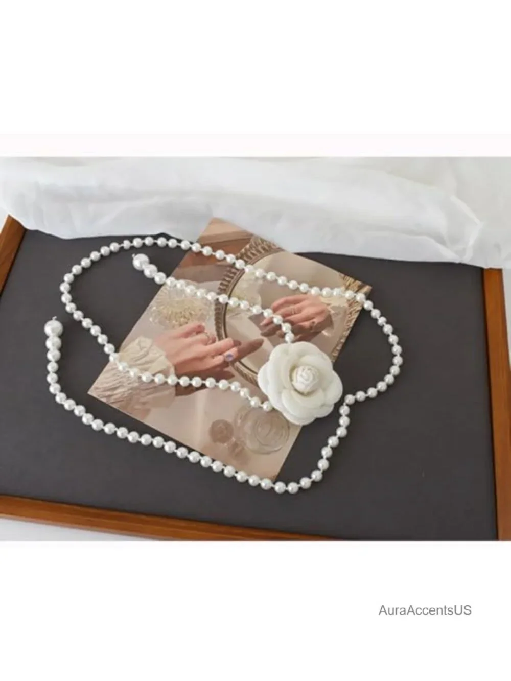 Vintage Camellia Pearl Waist Chain Adjustable Flower Belt for Wedding Bridal